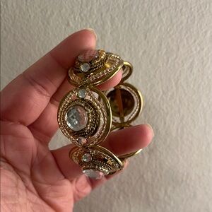 Gold-Tone Crystal Stretch Bracelet - Sparkling Clear Stones